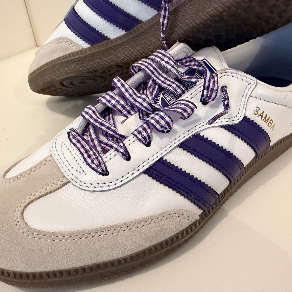 Purple and White Adidas Samba- Size 8
